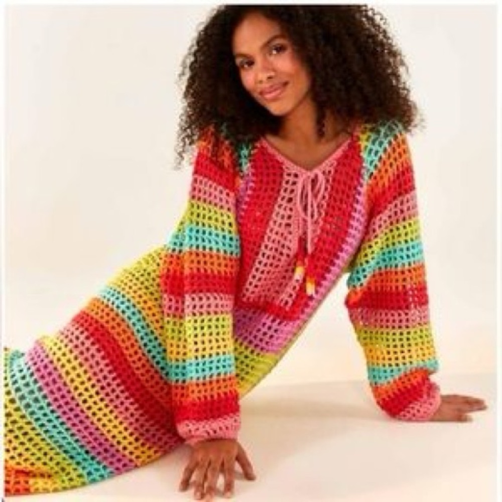 Farm Rio Multicolor Crocheted Cotton Dress NWOT Small - Picture 14 of 14